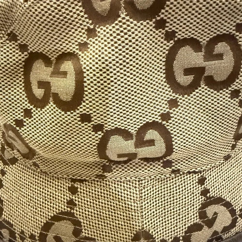 Gucci Tan and Brown Monogram jumbo GG Logo Bucket Hat - Picture 3 of 5